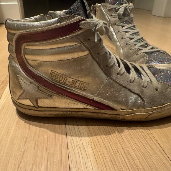 Golden Goose women's high top 'slide' style silver with purple/maroon size 39 - Picture 2 of 10
